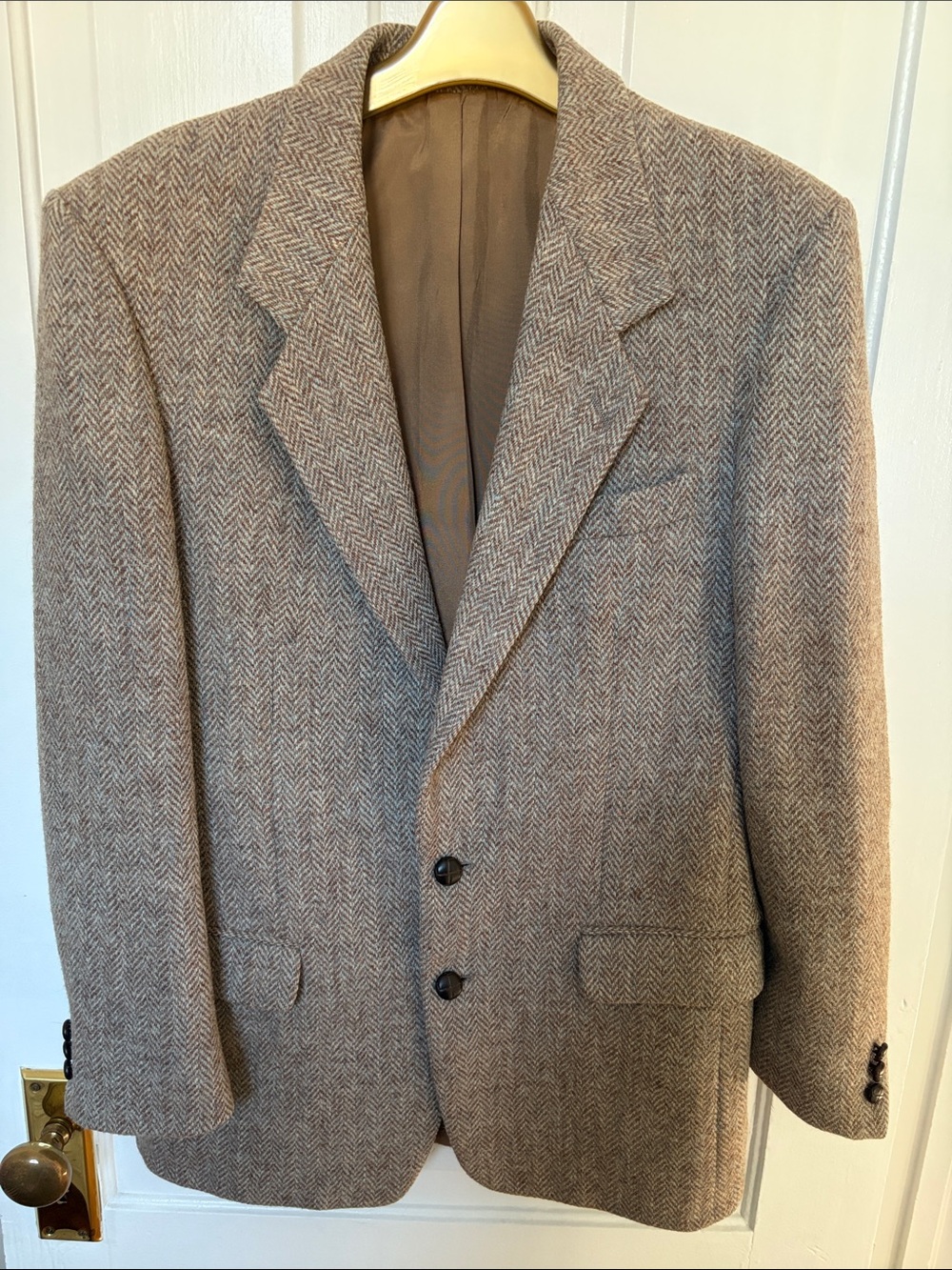 Men's Brown Herringbone Harris Tweed Wool Sport Coat Blazer
